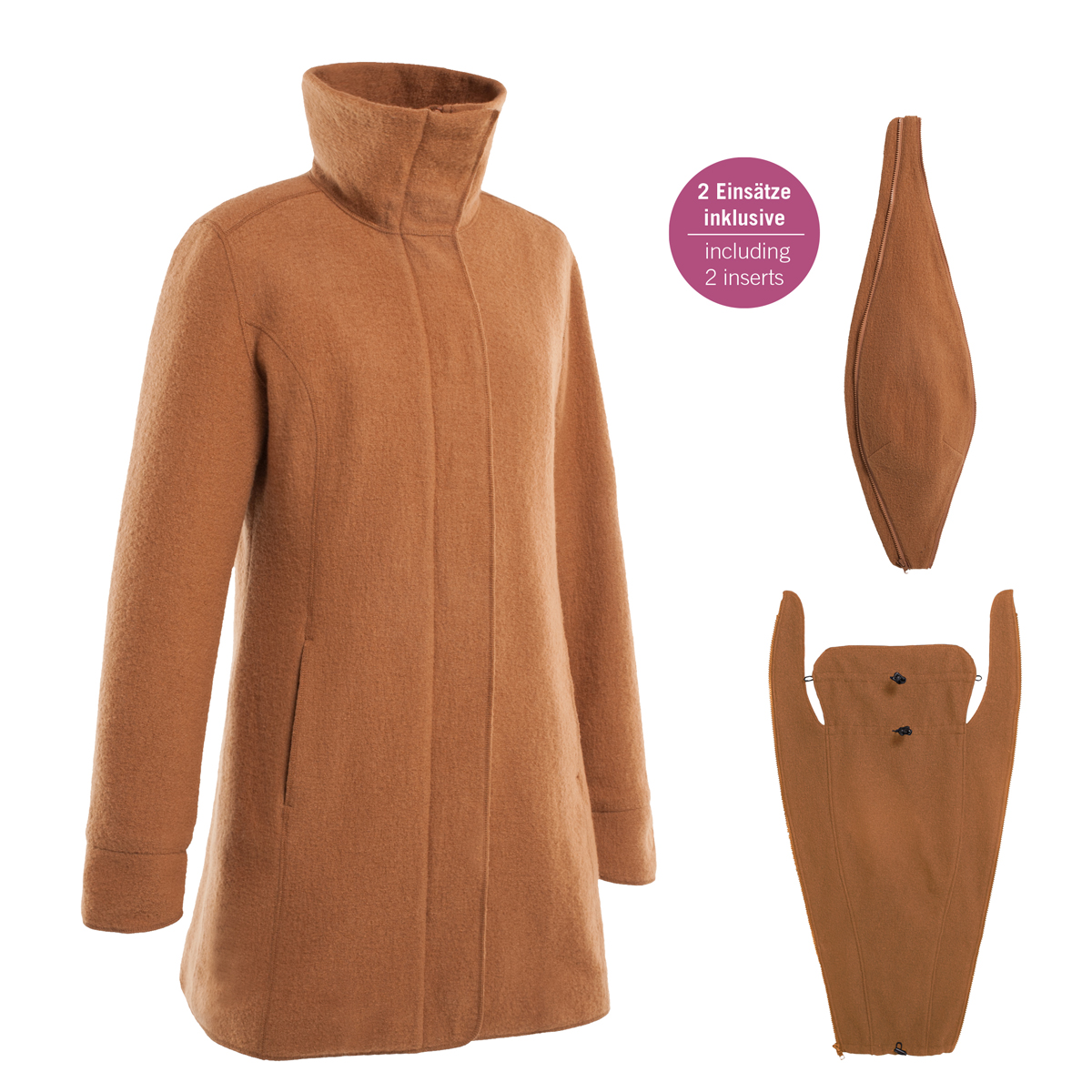 Manteau de portage Oslo en laine biologique Camel - Mamalila