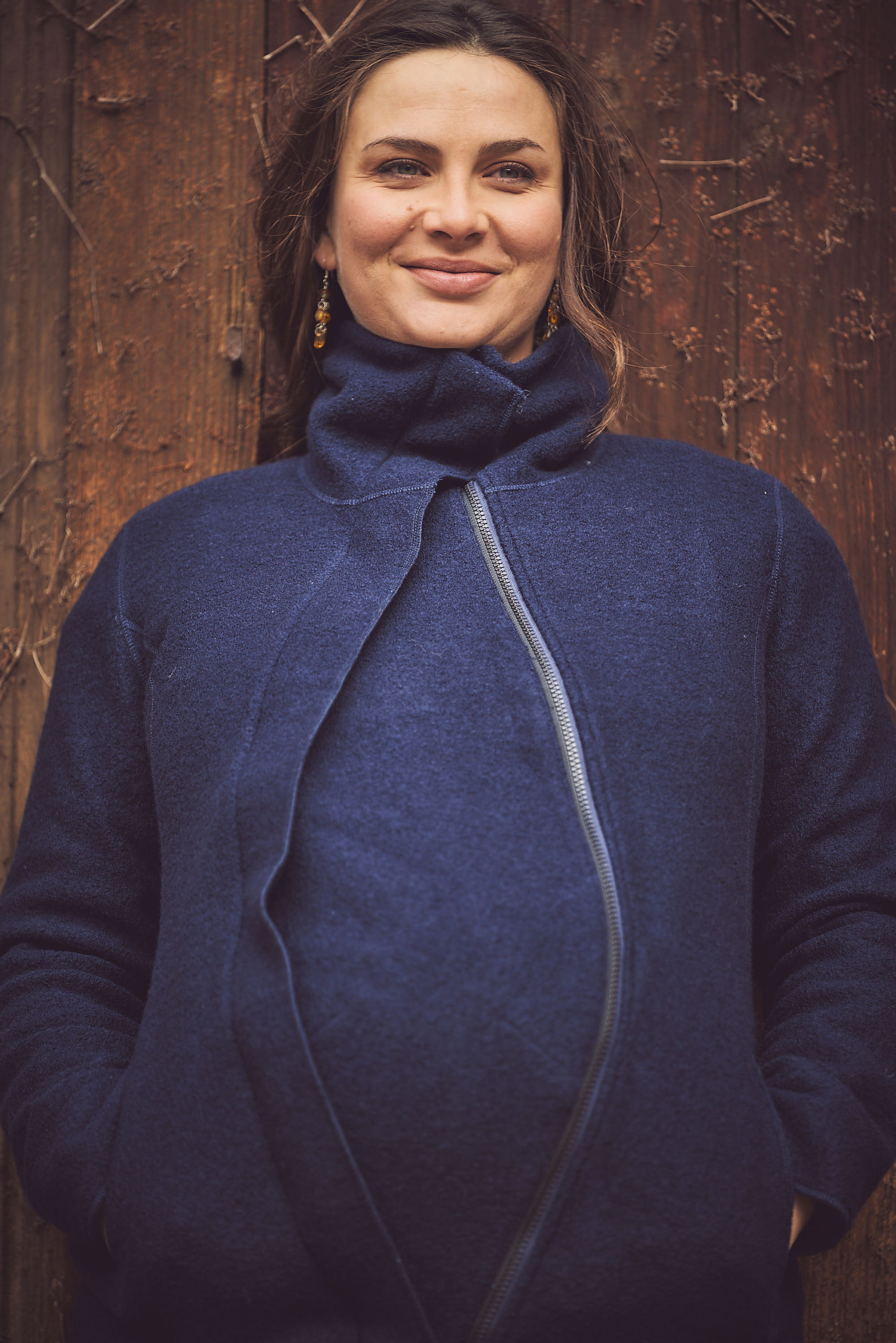 Manteau de portage Oslo en laine biologique Navy Mamalila