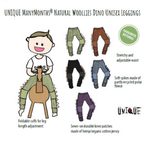 ManyMonths Natural Woollies Dino Unisex Leggings with knee patches UNiQUE